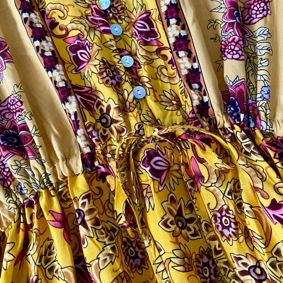 Long Sleeve Yellow Floral Maxi Dress from Shein with Purple Detail - Picture 3 of 14